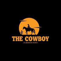 cowboy equitazione cavallo silhouette a notte logo vettore