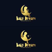 impostato di Luna e sognare bambino logo design vettore