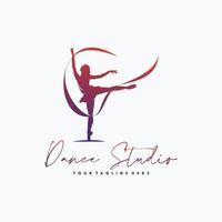 ritmico ginnastica con nastro logo design vettore