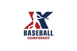 lettera x con logo da baseball. elementi del modello di progettazione vettoriale per la squadra sportiva o l'identità aziendale.