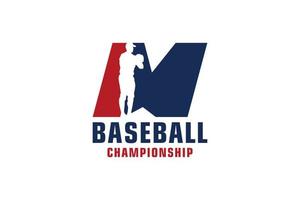 lettera m con logo da baseball. elementi del modello di progettazione vettoriale per la squadra sportiva o l'identità aziendale.