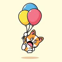 carino shiba volante con Palloncino vettore