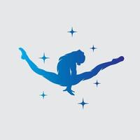 giovane ginnasta donna danza con nastro logo vettore