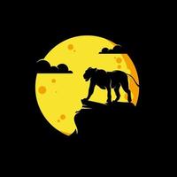 silhouette di il Leone nel il Luna logo design vettore