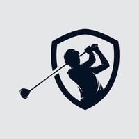 golf giocatore logo design vettore modello. elite lusso oro golf club