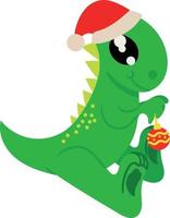 carino dinosauro nel Natale rosso berretto e giocattolo palla nel il suo zampe. vettore illustrazione isolato su bianca sfondo. design elemento per uso come luogo design cartoline Stampa su capi di abbigliamento Accessori manifesti