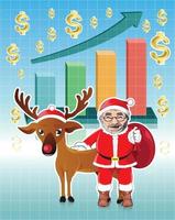 Santa Claus e rosso naso renna con attività commerciale grafico vettore