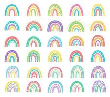 boho arcobaleno. mano disegnato pastello arcobaleno bambino saluto carta decorativo elementi vettore