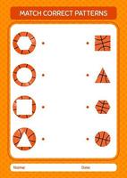 partita modello gioco con basket. foglio di lavoro per bambini in età prescolare, foglio attività per bambini vettore