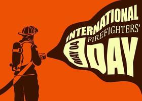 illustrazione vettoriale della siluetta del vigile del fuoco, come banner, poster o modello per la giornata internazionale dei vigili del fuoco.