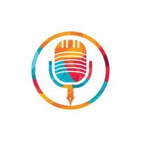penna microfono conferenza Podcast Radio logo design. formazione scolastica Podcast vettore logo design.