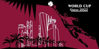 mondo tazza nel Qatar nel 2022 striscione. stilizzato vettore isolato moderno illustrazione di il capitale doha città con simbolo, colori e bandiera