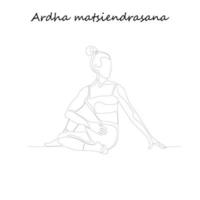 continuo linea disegno. giovane donna fabbricazione yoga esercizio, silhouette immagine. una linea disegnato illustrazione.cdr vettore