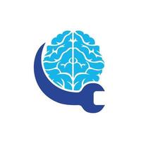 cervello riparazione vettore logo design. cervello e chiave inglese icona logo design.
