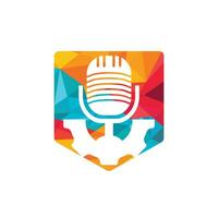 Ingranaggio Podcast vettore logo design modello. ingranaggio ruota e mic icona design.