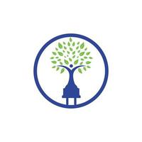 elettrico cordone e umano albero vettore logo design. verde energia elettricità logo concetto.