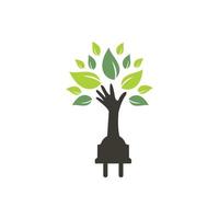 elettrico cordone e mano albero vettore logo design.