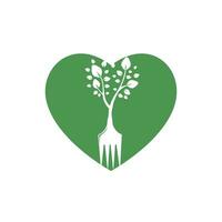 forchetta albero con cuore forma vettore logo design. ristorante e agricoltura logo concetto.