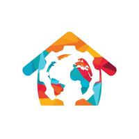 Ingranaggio globale con casa forma vettore logo design. Ingranaggio pianeta icona logo design elemento.