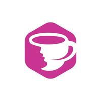 caffè tazza con donne viso logo vettore. caffè negozio logo design. vettore