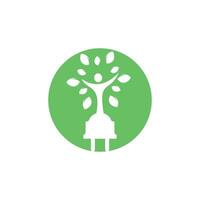 elettrico cordone e umano albero vettore logo design. verde energia elettricità logo concetto.