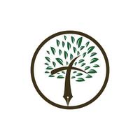 albero penna e attraversare vettore logo design modello. Bibbia apprendimento e insegnamento classe.