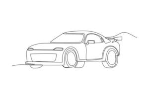 singolo uno linea disegno sport macchina. veicolo concetto. continuo linea disegnare design grafico vettore illustrazione.
