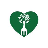 forchetta albero con cuore forma vettore logo design. ristorante e agricoltura logo concetto.