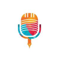 penna microfono conferenza Podcast Radio logo design. formazione scolastica Podcast vettore logo design.