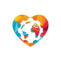 Ingranaggio globale con cuore forma vettore logo design. Ingranaggio pianeta icona logo design elemento.