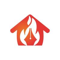 fuoco penna vettore logo design concetto. caldo scrittore casa vettore logo icona.