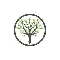 albero penna vettore logo design modello. scrittore e natura logo concetto.