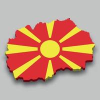 3d isometrico carta geografica di nord macedonia con nazionale bandiera. vettore