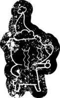 icona angosciata del fumetto di un orso piangente che indossa il cappello di Babbo Natale vettore