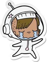 adesivo di una ragazza astronauta che piange cartone animato vettore