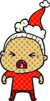 illustrazione in stile fumetto di una donna anziana arrabbiata che indossa il cappello di Babbo Natale vettore