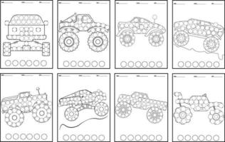 mostro camion punto marcatori per bambini attività colorazione libro o pagina. vettore