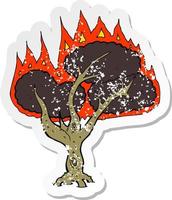 adesivo angosciato retrò di un albero in fiamme cartone animato vettore