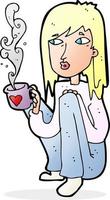 cartone animato donna con simpatico tazza di caldo caffè vettore