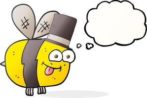 a mano libera disegnato pensato bolla cartone animato ape indossare cappello vettore
