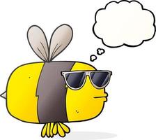 a mano libera disegnato pensato bolla cartone animato ape indossare occhiali da sole vettore