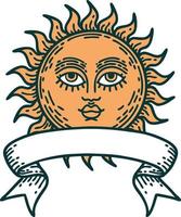 tradizionale tatuaggio con bandiera di un' sole con viso vettore