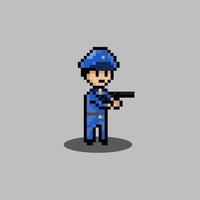 pixel arte stile, vecchio videogiochi stile, retrò stile 18 po polizia con pistola vettore