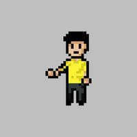 pixel arte stile, vecchio videogiochi stile, retrò stile 18 po ragazzo con giallo t camicia vettore