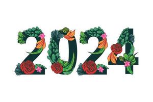 contento nuovo anno 2024 fiore carattere vettoriale