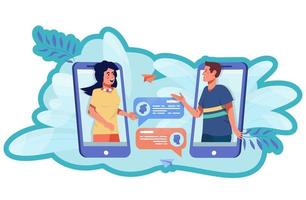 in linea comunicazione concetto. coppia scambiare messaggi. in linea incontri app. messaggero vettore