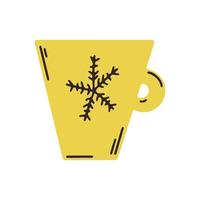 mano disegnato tazza di tè per tè festa isolato su bianca sfondo. scarabocchio boccale di caffè. cartone animato tazza con fiocco di neve design. ceramica vasellame per Natale disegno, avvolgere, ristoranti e bar vettore