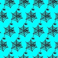 vettore Halloween senza soluzione di continuità modello ragno ragnatela clipart isolato su blu sfondo. divertente, carino illustrazione per di stagione disegno, tessile, decorazione bambini stanza dei giochi o saluto carta. mano disegnato arte.