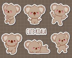 impostato carino koala etichetta cartone animato carattere. kawai animale adesivi piatto design illustrazione vettore