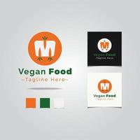 m vegano cibo logo design vettore illustrazione